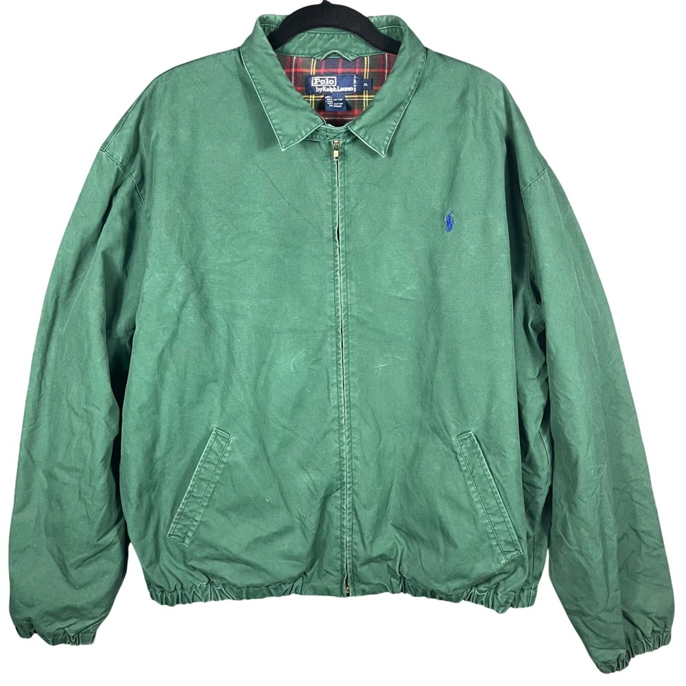 Polo Ralph Lauren Harrington Jacket Men XL Green Plaid Lined Cotton Full Zip